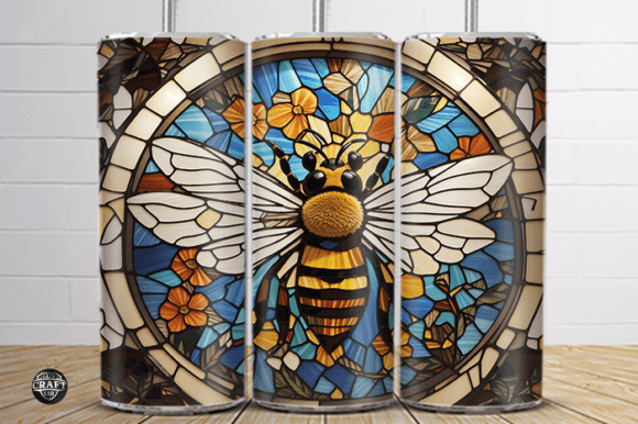 Bee Stained Glass Tumbler Wrap 20oz PNG Graphics