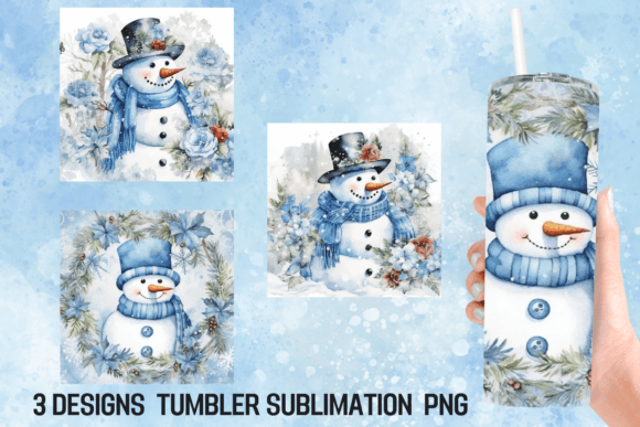 Blue Winter Snowman Tumbler Sublimation Graphics