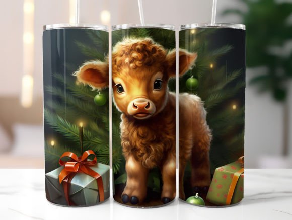 Christmas Baby Highland Cow Tumbler Wrap Graphics