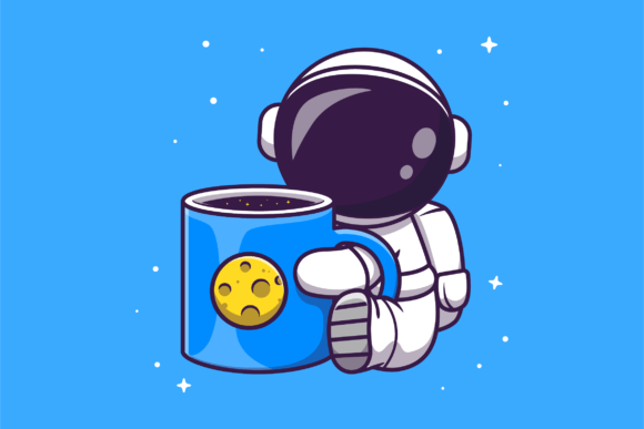Cute Astronaut Holding Cup Coffee Space Design Review