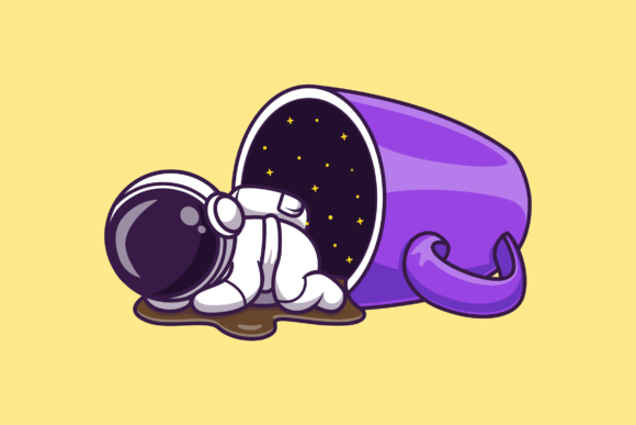 Cute Astronaut Sleeping with Coffee Cup: Illustration Review