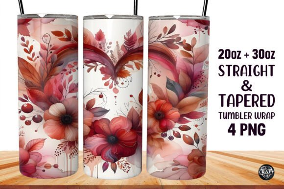 Fall Wreath Heart Tumbler Wrap PNG Graphics