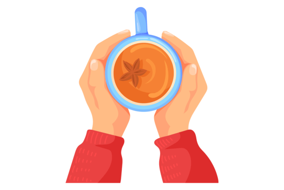 Hot Drink Cup in Hands. Aroma Spice Tea Graphics