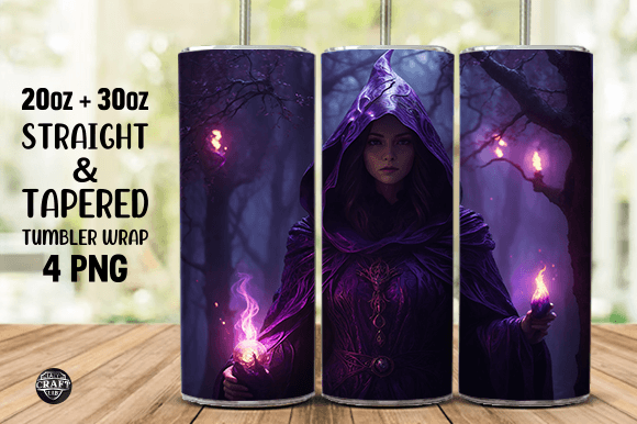 Mysterious Witch Tumbler Wrap Skinny PNG: Graphics for Tumbler Wraps