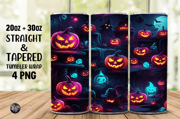 Pumpkin Neon Halloween Tumbler Wrap PNG