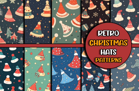 Retro Christmas Hats Pattern Bundle SVG