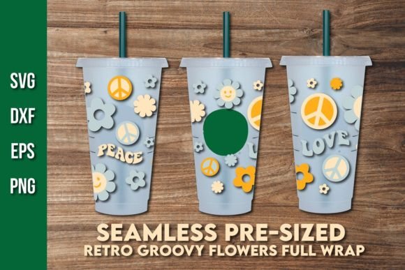 Retro Flower Full Wrap Graphics for Starbucks Cup Crafts