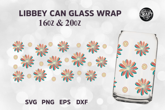 Retro Flowers 16oz Can Glass Wrap SVG: Graphics & Tumbler