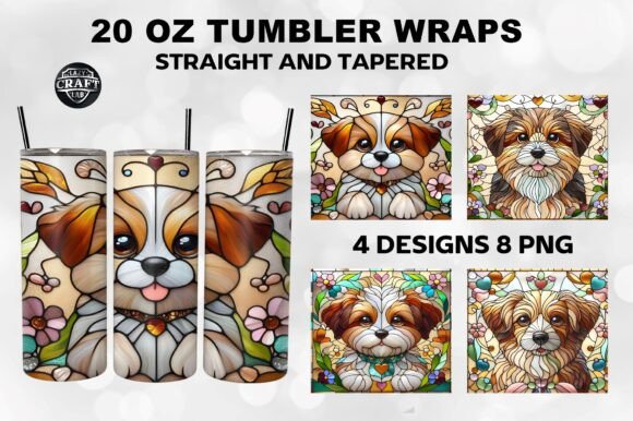 Stained Glass Cute Dog Graphic Tumbler Wrap 20oz