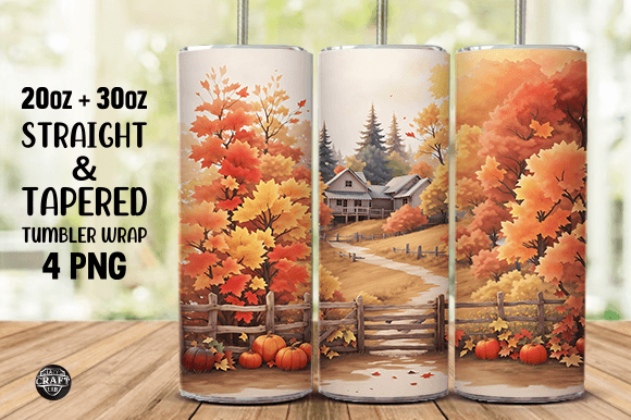 Tumbler Wrap Watercolor Autumn House Graphics