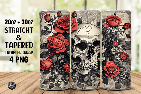 Vintage Skulls and Roses Tumbler Wrap Graphics
