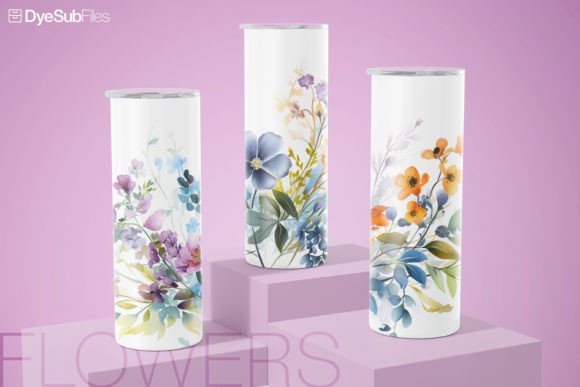 Watercolor Flower Field Tumbler Wrap Graphics