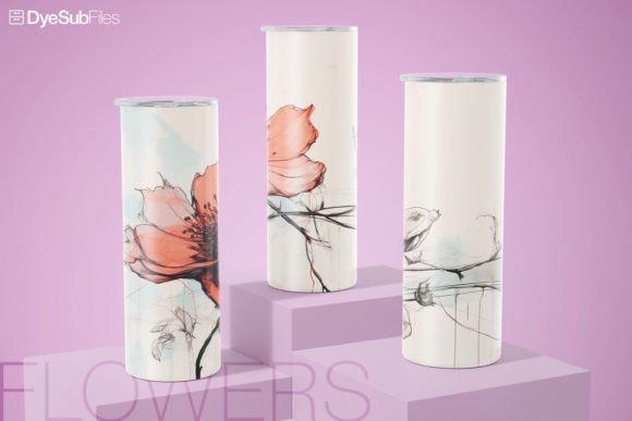 Watercolor Flower Tumbler Wraps Graphics
