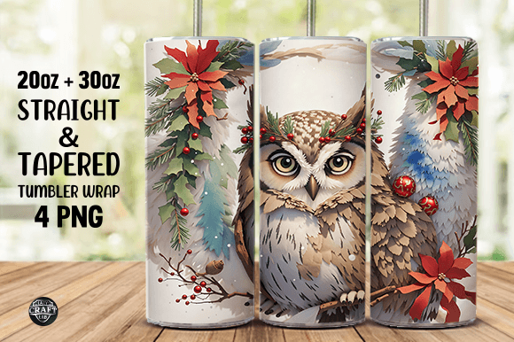 Watercolor Owl Christmas Tumbler Wrap: Graphics Review