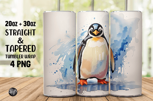 Watercolor Penguin Tumbler Wrap 20oz PNG Graphics
