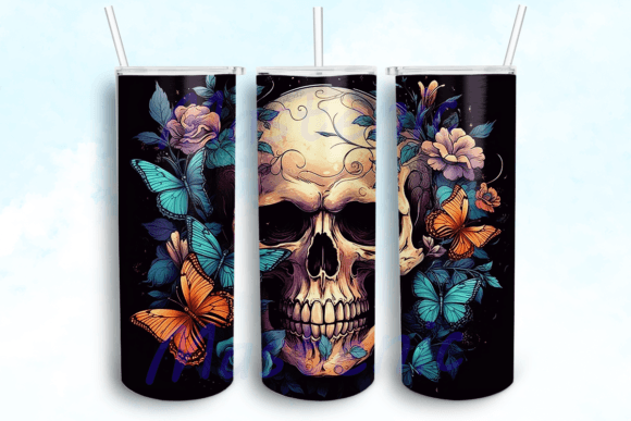 Witchy Skulls Butterflies Tumbler PNG: Graphics for Crafts & Beyond